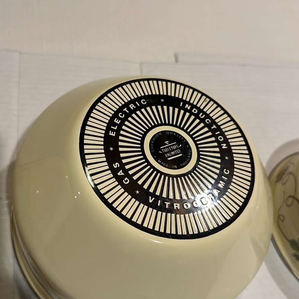 Vintage vitro ceramic set of 3 bowls w plastic covers yellow electric induction - Picture 6 of 16